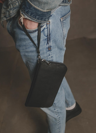 Кожаный клатч-кошелек из натуральной зернистой кожи skill flash (черный)1 фото