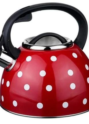 Чайник  со свистком изготовлен из нержавеющей стали  материал ручки нейлон для всех типов плобъем 2,5л un-5301