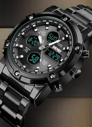 Чоловічий наручний годинник skmei molot чорний з чорним циферблатом2 фото