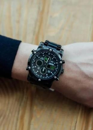 Чоловічий наручний годинник skmei molot чорний з чорним циферблатом6 фото