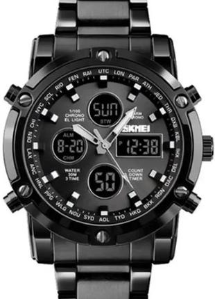 Чоловічий наручний годинник skmei molot чорний з чорним циферблатом5 фото