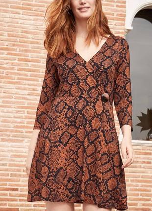 Платье осень с декольте змеиный принт натуральная ткань вискоза длинный рукав3 фото