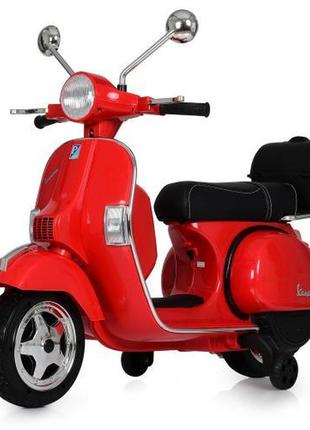 Детский электромотоцикл скутер vespa (красный цвет)
