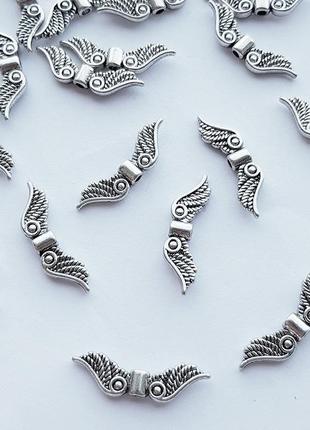 Підвіска-роздільник крила ангела, металева фурнітура, срібло, 5 штук1 фото