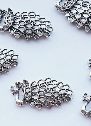 Подвеска жар-птица, металлическая фурнитура, серебро, 2 штуки