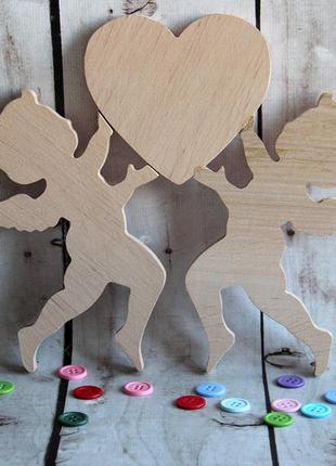 Дерев'яна заготовка для декупажу та декорування амури з серцем 0062