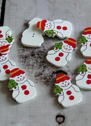 Пуговица деревянная снеговик, 2 штуки