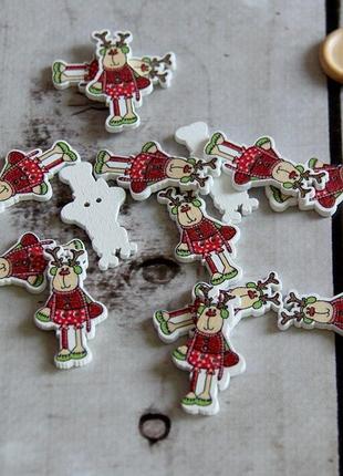 Пуговица деревянная олень, 2 штуки