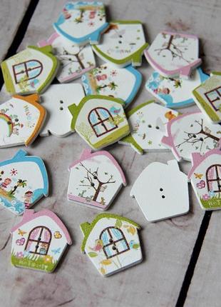 Деревянные пуговицы домик, детские пуговицы, 2 штуки
