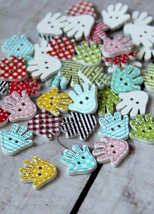 Пуговица деревянная ладонь цветная, декоративные пуговицы для рукоделия, 2 штуки