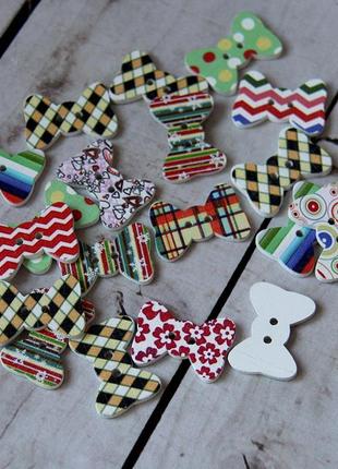 Пуговица деревянная бант, пуговицы для скрапбукинга,  2 штуки