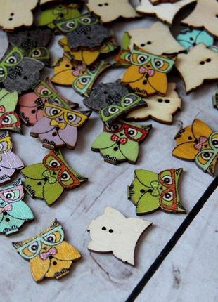 Пуговица деревянная сова в очках, пуговицы для скрапбукинга, 2 штуки