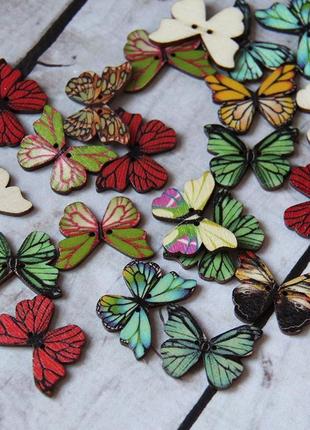 Пуговица деревянная бабочка акварель, декоративные пуговицы для рукоделия1 фото