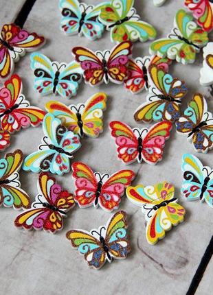 Деревянные пуговицы для рукоделия бабочка, 2 штуки