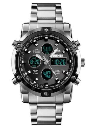 Чоловічий наручний годинник skmei molot срібний з чорним циферблатом2 фото