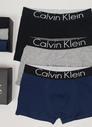 Мужские трусы боксеры 3шт calvin klein. мужское нижнее белье набор в коробочке кельвин кляйн. трусы хлопковые7 фото