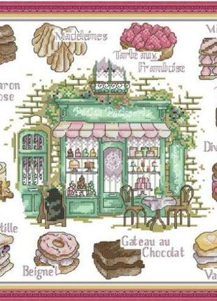 Набор для вышивания по нанесённой на канву схеме "dessert shop cake". aida 14ct printed 40*32 см