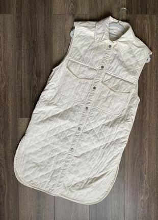 Стеганая молочная безрукавка жилетка по типу рубашки s-xs4 фото