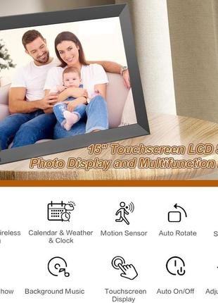 Сток без упаковки 15-дюймовая цифровая фоторамка wifi - fullja smart digital picture frame, полная функция4 фото