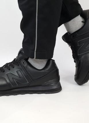 Кроссовки мужские кожаные черные с серым new balance 574. мужская обувь осень-весна нью баланс 574 черные