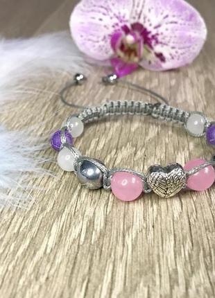Браслет-шамбала: кварц, гематит,агат, серце-крила
