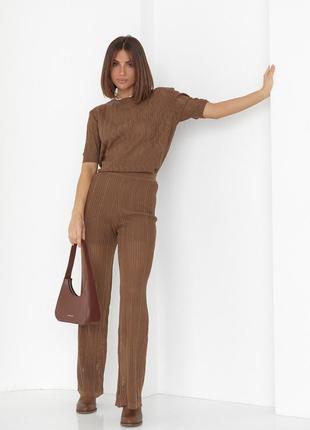 Женский костюм с ажурной вязки - коричневый цвет, l (есть размеры)