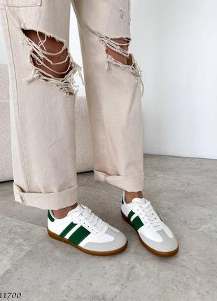 Белые серые зеленые кожаные замшевые кроссовки кеды на коричневой подошве2 фото