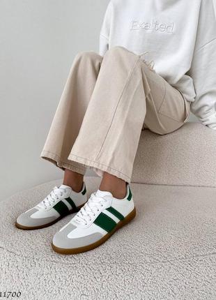 Белые серые зеленые кожаные замшевые кроссовки кеды на коричневой подошве4 фото