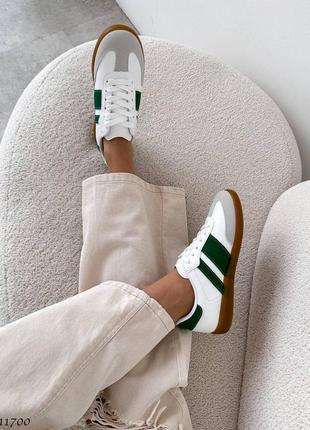 Белые серые зеленые кожаные замшевые кроссовки кеды на коричневой подошве7 фото