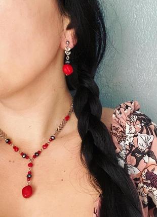 Комплект «колосок», рублений корал, кришталь