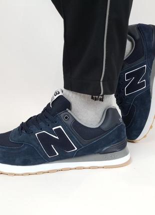 Кросівки чоловічі замшеві сині new balance 574 blue. взуття із замші для чоловіків весна осінь нью баланс 574