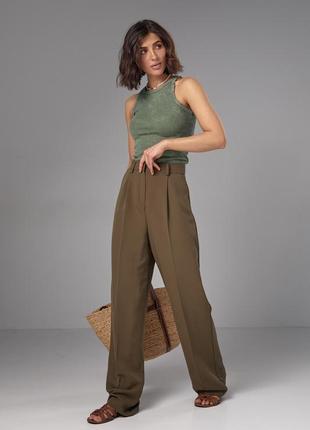 Классические брюки со стрелками прямого кроя - хаки цвет, m (есть размеры)3 фото
