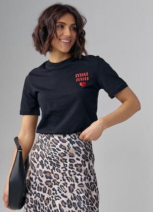 Трикотажная женская футболка с надписью miu miu