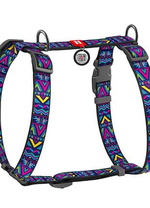 Шлея для собак анатомическая h-образная waudog nylon с qr-паспортом, рисунок "инди", пластиковый фастекс, м, ш