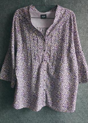 Коттоновая блуза рубашка свободного кроя с мелким цветочным принтом 52-54 размера5 фото