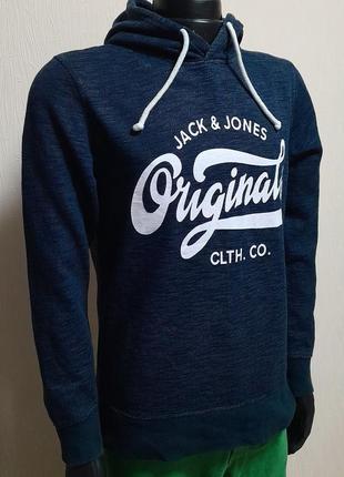 Фирменная толстовка тёмно - синего цвета на флисе jack & jones originals made in turkey5 фото
