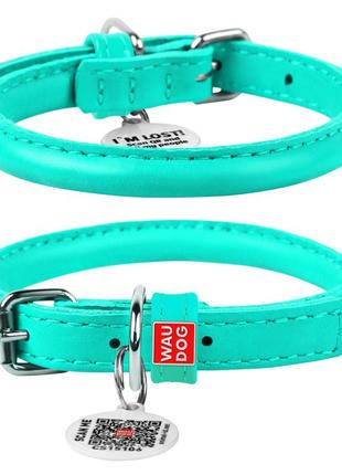 Ошейник для собак кожаный waudog glamour с qr паспортом, круглый, д 8 мм, дл 25-33 см ментоловый