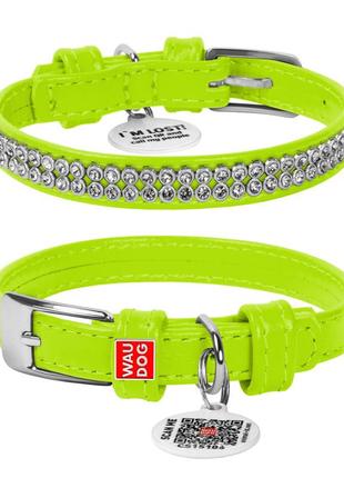 Ошейник для собак кожаный waudog glamour с qr паспортом, с украшением "полотно стразы", ш 12 мм, дл 21-29 см