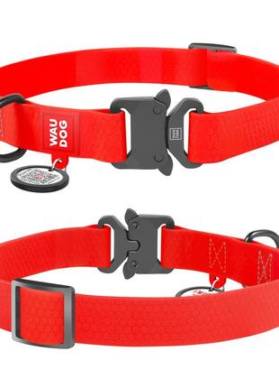 Ошейник для собак водостойкий waudog waterproof c qr-паспортом, металлическая пряжка-фастекс, ш 15 мм, дл 25-35 см красный