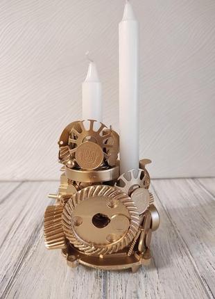 Сувенир подсвечник стимпанк из металла с золотым напылением ручная работа хенд мейд подарок