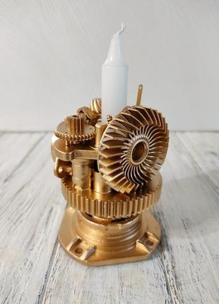 Сувенир подсвечник стимпанк из металла с золотым напылением ручная работа хенд мейд подарок