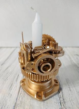Сувенір підсвічник свічник стімпанк з металу з золотим напиленням ручна робота хендмейд подарунок2 фото