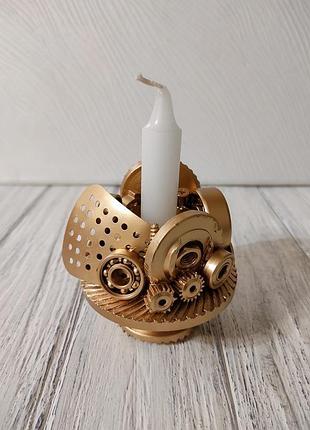 Сувенир подсвечник стимпанк из металла с золотым напылением ручная работа хенд мейд подарок
