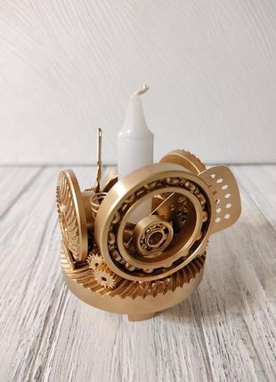 Сувенир подсвечник стимпанк из металла с золотым напылением ручная работа хенд мейд подарок