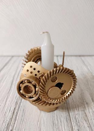 Сувенир подсвечник стимпанк из металла с золотым напылением ручная работа хенд мейд подарок