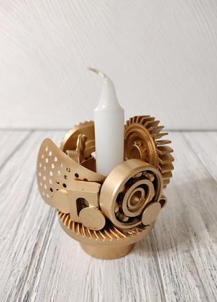 Сувенир подсвечник стимпанк из металла с золотым напылением ручная работа хенд мейд подарок
