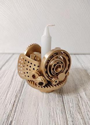 Сувенир подсвечник стимпанк из металла с золотым напылением ручная работа хенд мейд подарок