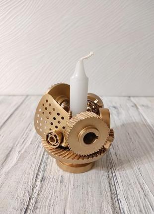 Сувенир подсвечник стимпанк из металла с золотым напылением ручная работа хенд мейд подарок