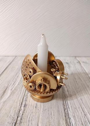 Сувенир подсвечник стимпанк из металла с золотым напылением ручная работа хенд мейд подарок