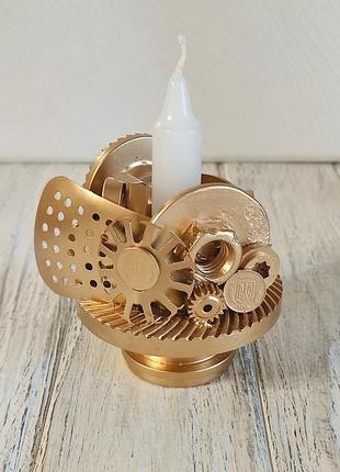Сувенир подсвечник стимпанк из металла с золотым напылением ручная работа хенд мейд подарок